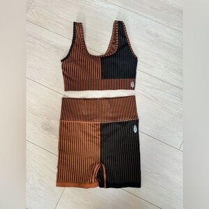 FP Movement by Free People Black and Brown Striped Short Set